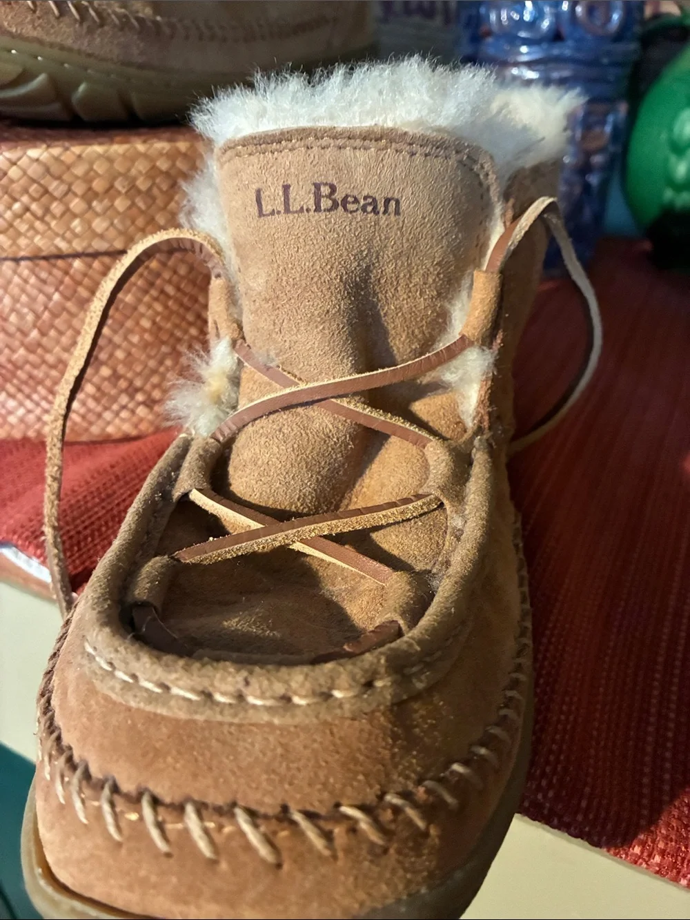 L.L.Bean Wicked Good Lodge Chukka Slippers shearling trim & Suede Uppet
